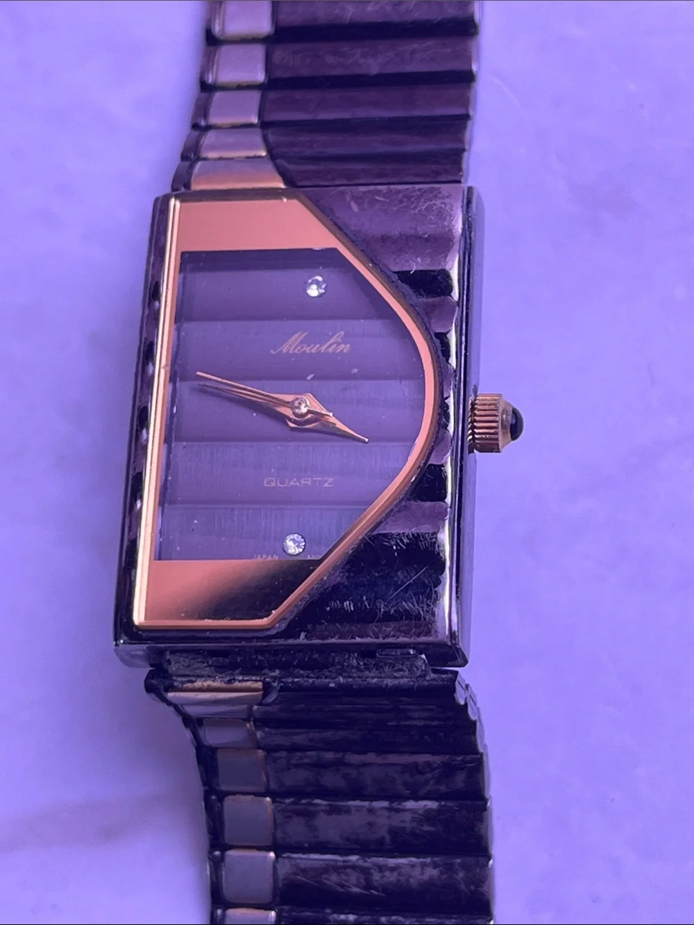 Vintage Moulin Diamond Accent Quartz Black & Gold Stainless Japan Movement 20mm